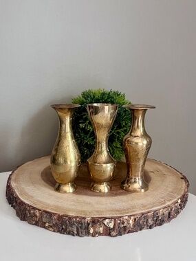 Set of 3 Etched Brass Bud Vases